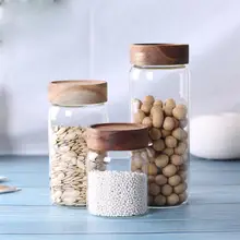 1 шт. Стекло герметичный Ящик Контейнер круглый Форма деревянной крышкой Прозрачная ПВХ-пленка для Кухня дома(335 мл 580 мл 800 мл