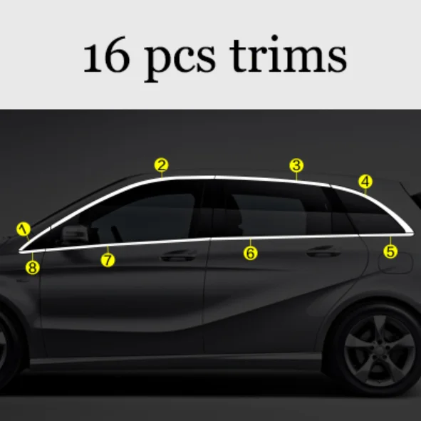 16 pcs trims Нержавеющая сталь окна автомобиля планки для mercedes benz B180 B200 B220 B250 W246 2012 2013 - Цвет: 16 pcs trims