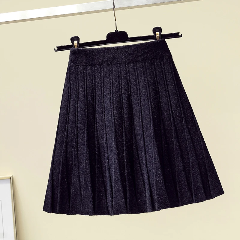 3xl Большие размеры женские офисные юбки осень зима плиссе синие faldas negras трикотажные плиссированные женские юбки A5547 - Цвет: Black