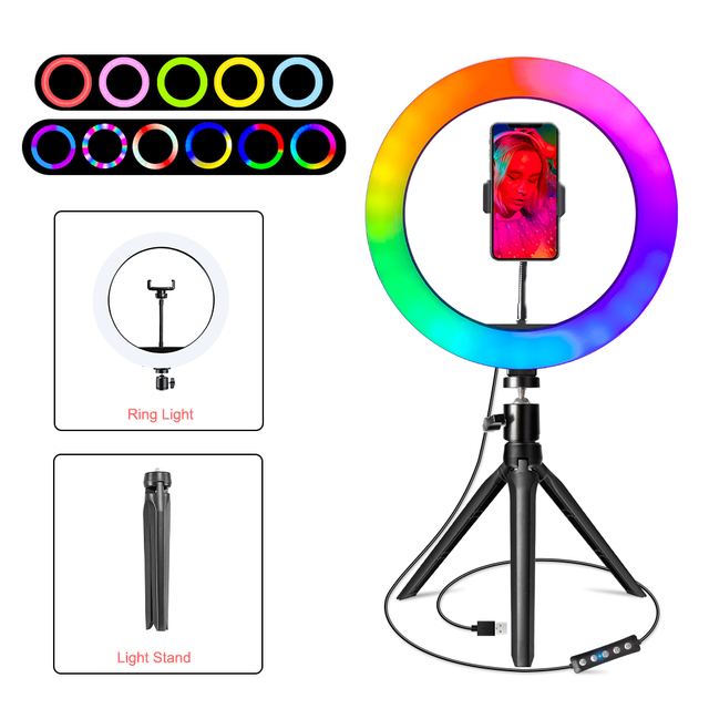 Light Profissional with Remote RGB Lampara Led Ring Lamp Light for Photography Photo Makeup Rgb Video Light Phone Holder