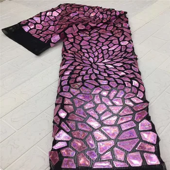

2020High Quality African nigerian Lace Fabric big sequins lace fabric fabric with sequins Embroidered Cord Lace Fabric Guipure