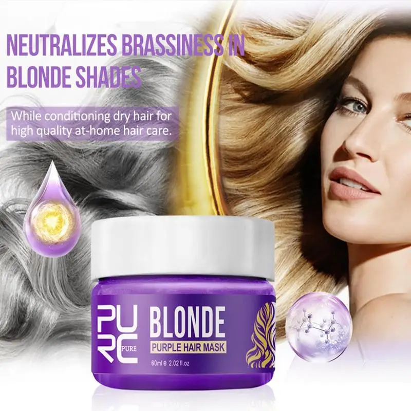 Purc Purple Hair Mask Repairs Frizzy Make Hair Soft Smooth Removes Yellow And Brassy Tones 60ml Magical Treatment Hair Mask