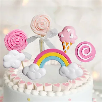 

Rainbow Lollipop Cake Topper Birthday Wedding Cake Flags Cloud Balloon cake flag Birthday Party Baking Decoration Supplies