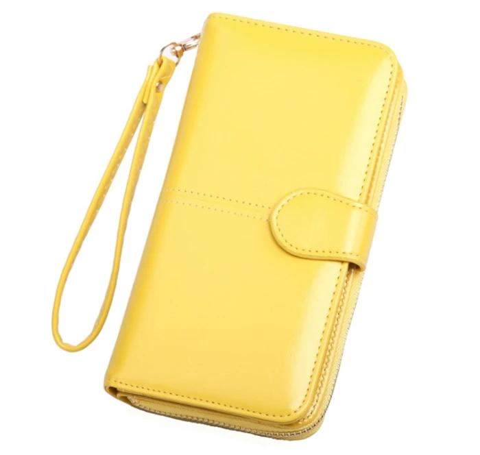 lemon yellow Смарт-кошелек Secridwomen бумажники оптом модный кошелек из вощеной кожи длинный дизайн клатч новейший Дамский кошелек - Цвет: lemon yellow