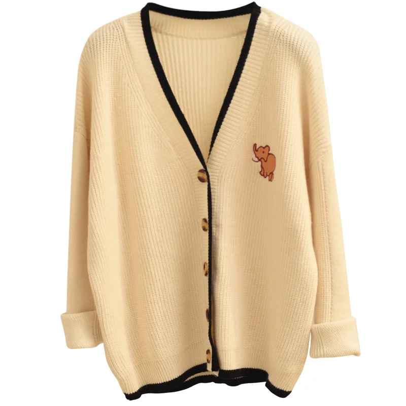 new Korean version loose elephant embroidery knitted cardigan women's college wind net red sweater lazy wind coat trend