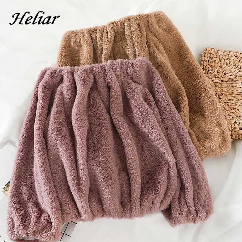 Heliar Velvet Sweaters Women Off Shoulder Pullovers Casual Solid Elegant Warm Cashmere Jumpers For Autumn Winter | Женская одежда
