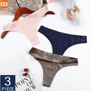 

3 Pcs Xiaomi Sexy Seamless G-string Thong Woman Ice Silk Underwear Female Panties T-back Solid Soft Panty For Women Underpants