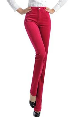 rose red Весна осень зима прямые женские брюки вельветовые брюки размера плюс 7xl вельветовые с эластичной талией офисные длинные брюки femme Y886 - Цвет: rose red