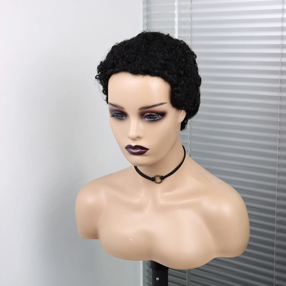 Short Curly Hair Wigs Pixie Cut Brazilian Human Hair For Black Women Natural Black 150% Density Glueless Afro Kinky Curly Wig