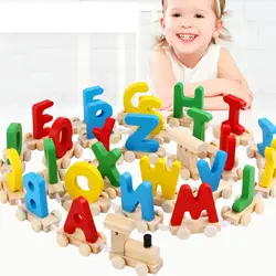 Детские Монтессори Деревянные игрушки с английскими буквами поезд A-Z 26 шт. железная дорога Модель Дети Ранние развивающие игрушки