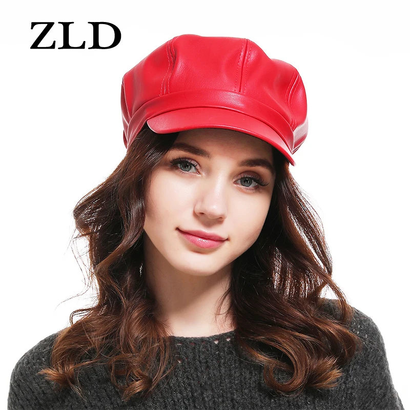 

ZLD Hot 2019 Solid Color PU Leather Octagonal Cap Ladies British Retro Casual Cap Fashion Painter Outdoor Cap hip hop cap lot
