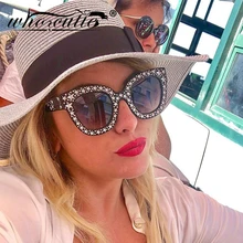WHO CUTIE звезды кошачий глаз ацетатные Солнцезащитные очки женские винтажные Черепаховые кристаллы оправа плоский верх Квадратные Солнцезащитные очки оттенки 616