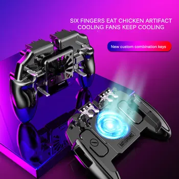 

Mobile Joystick Controller Turnover Button Gamepad For PUBG IOS Android Six 6 Finger Operating Gamepad With Cooling Fan