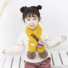 Winter Cute Girls Boy Scarf Cartoon Pattern Kids Cotton Warmer Neck Children Solid Scarves Short Scarf