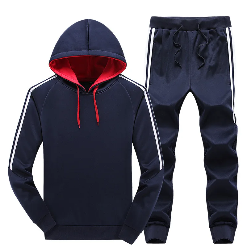darkblue Riinr Fashion New Arrival Men's Sportwear Sets Spring And Autumn Casual Hoodies Two Piece Sets Sporting Suit Tracksuit Men - Цвет: darkblue