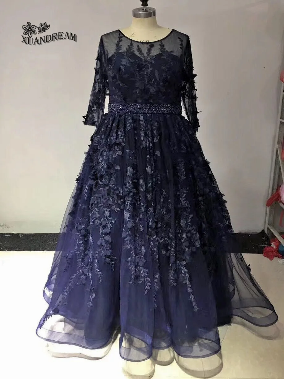 Новое поступление vestido de feste de formatura аппликации вышитые кружевные цветы элегантное парадное с длинными рукавами Выпускные платья XD-70