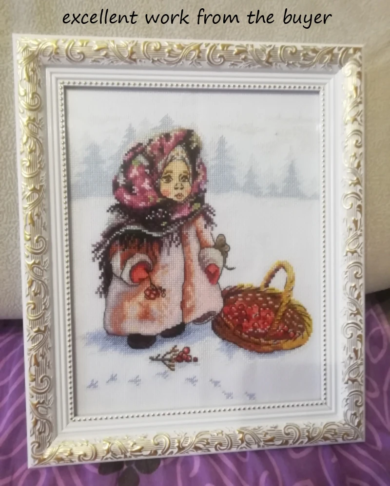 Cross Stitch Kit Amishop Counted Cross Stitch Kit for Girls Russian Winter Cherry Red Fruits in Snowy Day The Cold is Time Lovely Collection