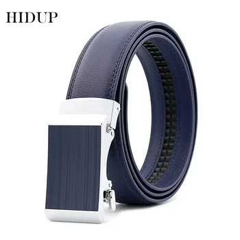 

HIDUP 2020 New Design Quality Blue Colour Cow Cowhide Leather Ratchet Belts Fashion Styles Automatic Buckle Metal for Men NWJ133