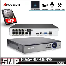 H.265 8CH 4CH 48 V POE NVR до 8CH 5MP/1080 P аудио выход наблюдения безопасный видеорегистратор для POE камеры обнаружения движения ONVIF