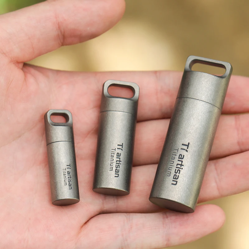 Titanium Mini Sealed Waterproof Storage Pill Box Perfume Case Pendants EDC Tools
