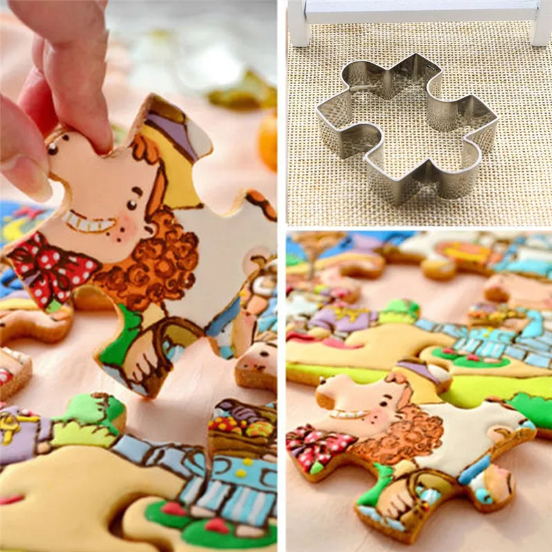 1PC Christmas Cookie Shape Stainless Steel Cookie Cutter Puzzle DIY Biscuit Mold Dessert Bakeware Cake Mold Stamp Fondant cookie cutter,baking mold,cookie mould,cookie printing mold,fondant cutter,pastry cutter