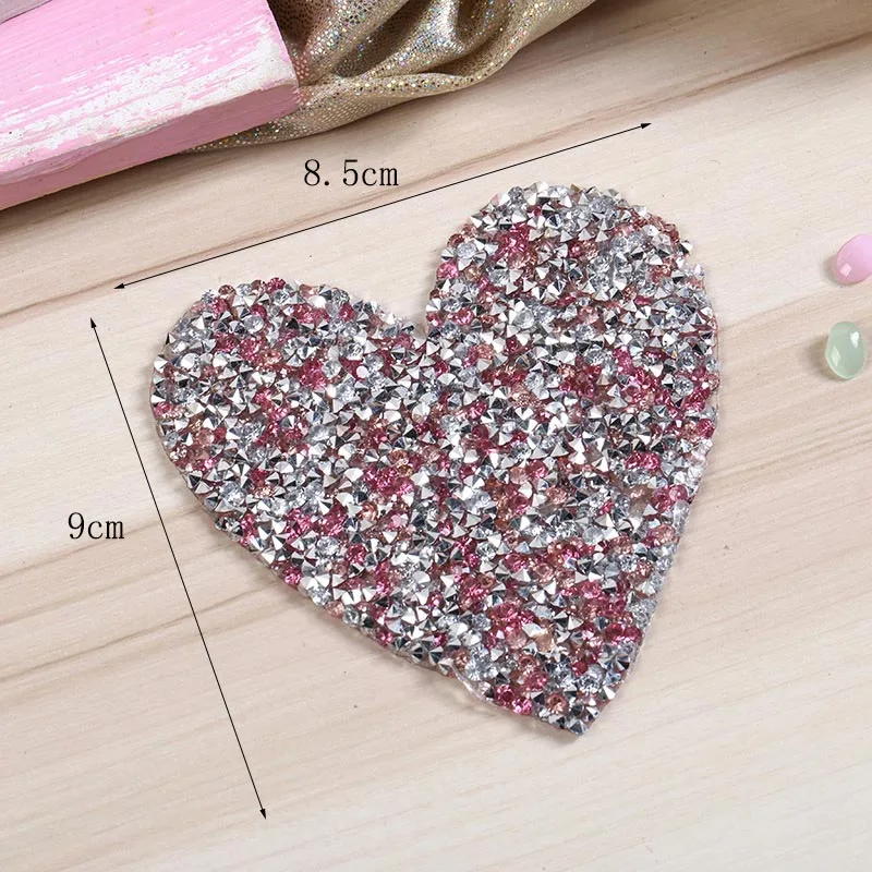 8.5x9cm colors Нашивки в виде сердца из горного хрусталя DIY мотив железные на нашивках аппликация для теплопередачи одежда обувь сумки разные размеры - Цвет: 8.5x9cm colors