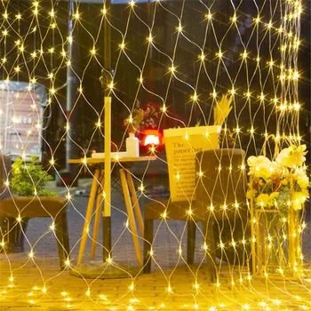 2X2M 3X2M 6X4M Led Net Mesh Fairy String Light Garland Venster gordijn Kerst Fairy Light Wedding Party Holiday Licht