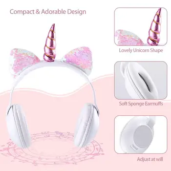 

Cute Unicorn Headphone Kids Colorful Diamond Bluetooth Headphones Girl Fone Gamer Earphones With Mic Noise Reduction Earphone