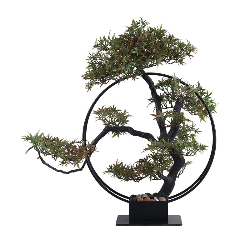 

New Chinese Style Hotel Club Home Artificial Plant Bonsai Decoration Model Room Side Table Simulation Maple Leaf Soft Decoration