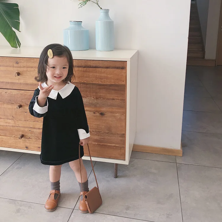 Модное вельветовое платье с длинными рукавами в Корейском стиле для девочек от 1