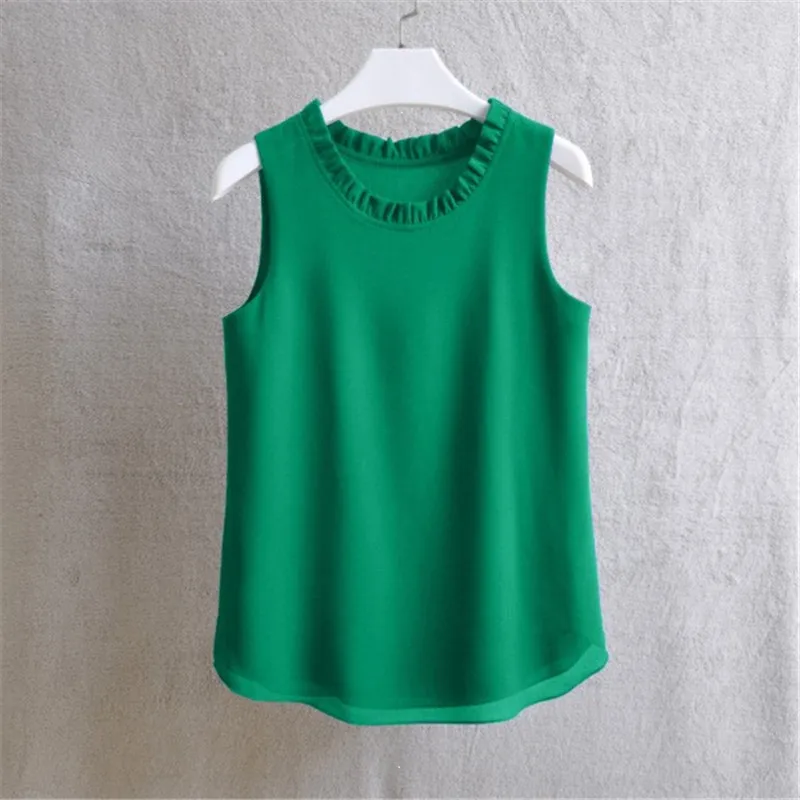 Woherb 21 Colors Solid Ruffle Chiffon Blouse Women 2020 Summer Fashion Vest Blusas Casual Loose Sleeveless Ladies Tops Shirt Woherb 21 Colors Solid Ruffle Chiffon Blouse Women 2020 Summer Fashion Vest Blusas Casual Loose Sleeveless Ladies Tops Shirt