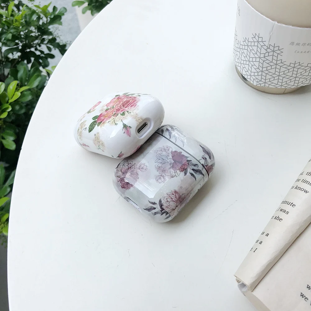 Милые Мультяшные цветные чехлы с цветами AirPods чехол с логотипом для Apple беспроводная Bluetooth гарнитура коробка с цветущим узором сумка tws 12 11