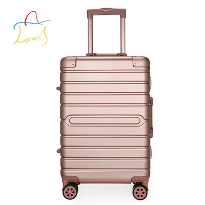 Алюминиевый каркас PC материал багаж на колёсиках Высокое качество индивидуальные бизнес сплошной цвет износостойкий чемодан - Цвет: Rose gold