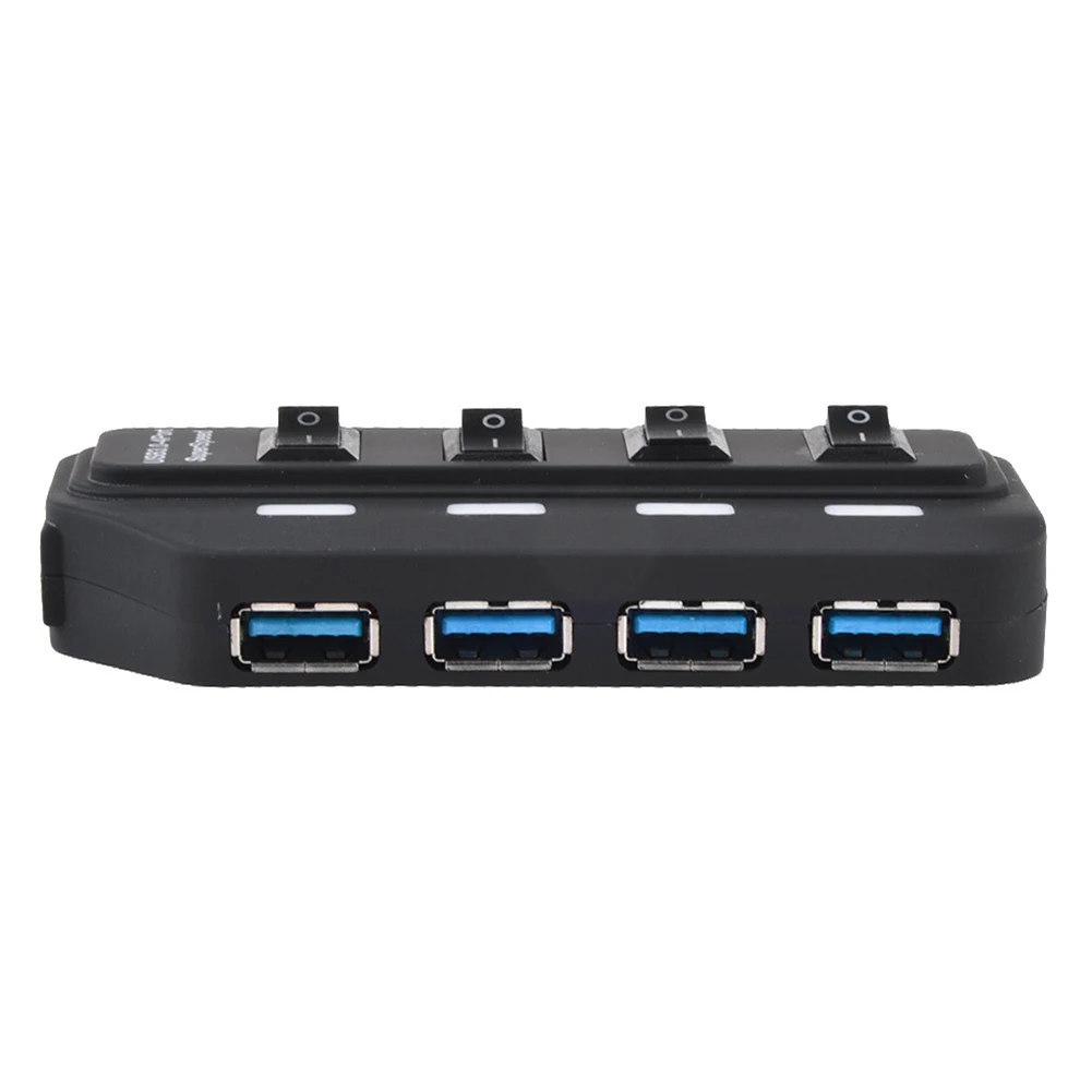 USB 3,0 концентратор, 4-Порты и разъёмы супер Скорость приведенный в действие usb-хаб разветвитель с независимым переключатель светодиодный светильник для ноутбуков, ультрабуков и планшетных ПК