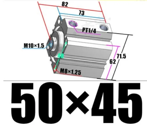 Пневматический SDA компактный воздушный цилиндр Airtac Тип отверстия 50 мм порт 1/" SDA50*5X10*15X20*25x30*40X50*60X75/80/90/100 S мини одиночный стержень - Цвет: 50X45