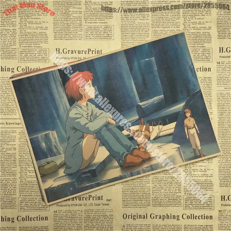 Комикс Nausicaa долина ветра ретро-постер к фильму крафт-бумага декоративная живопись - Цвет: Темно-серый