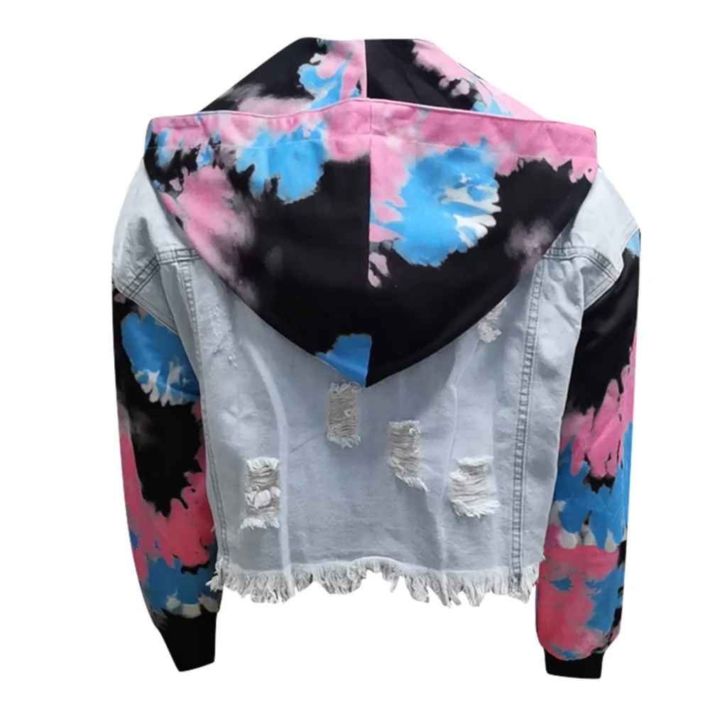 Женская джинсовая куртка с длинным рукавом винтажная Повседневная капюшоном и