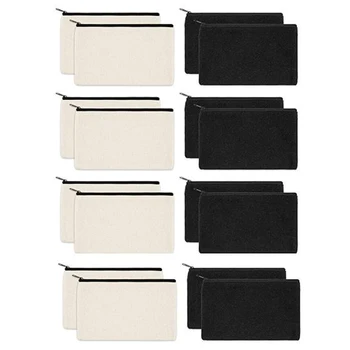 

16 Pack Canvas Zipper Bags, Blank DIY Craft Pouches for Travel Cosmetic Makeup Bags, Pencil Case, Party Gift Bags