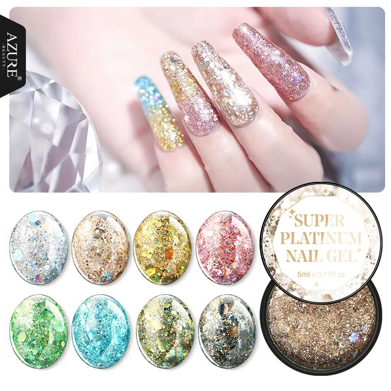 

Lacheer Glitter UV Gel Nail Polish Sparkly Platinum UV Gel Nail Varnish Semi Permanent Sequins Led Gel Lacquer
