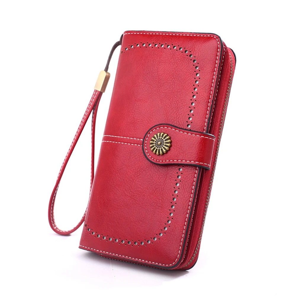

Korean Women Wallet Retro Long/Short Zipper Phone Hand Bag Oil Wax Leather Card Holder Buckle Folding Wallet Fashion Coin Purse