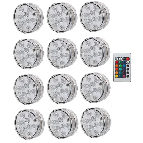 12 lamps 1 remote 10 Светодиодный подводный светильник с дистанционным управлением IP68 водонепроницаемый RGB многоцветный На Батарейках погружная ваза украшение лампа для бассейна - Испускаемый цвет: 12 lamps 1 remote