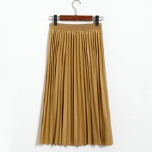 Новинка года, осенне-зимние винтажные юбки из искусственной кожи jupe, Женская длинная юбка-пачка с высокой талией, женские плиссированные юбки, желтый, красный, черный
