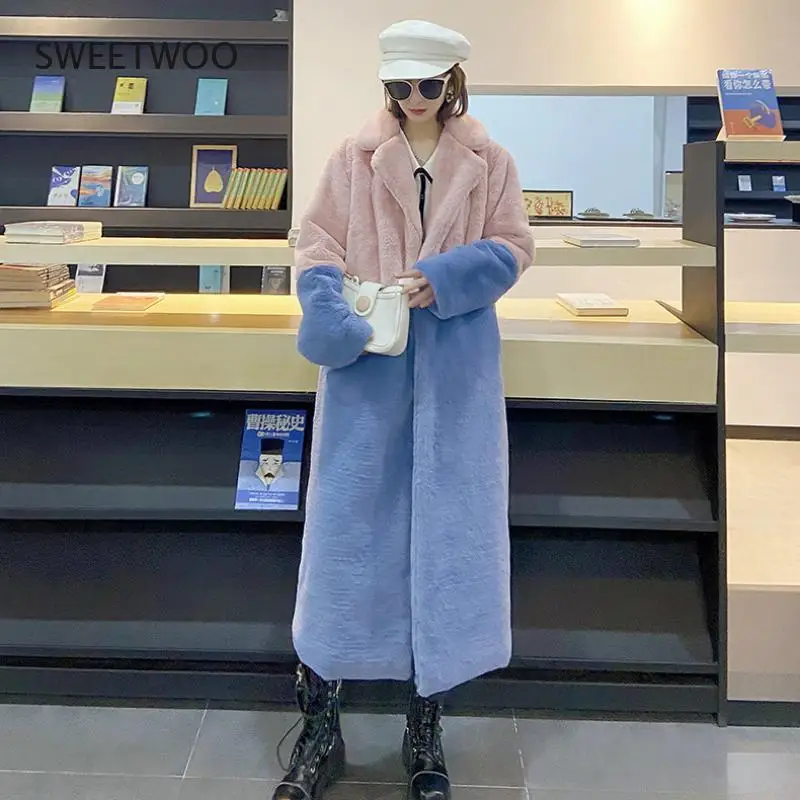 2021 Fashion Winter Women Fur Jacket 5Xl  Loose Long Fur Overcoat High Imitation Lamb Wool Thick Warm Female Coats