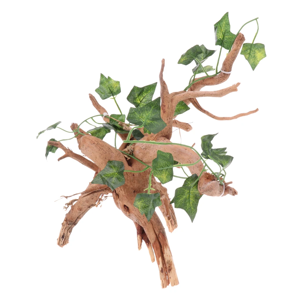 Reptile Terrarium Landscaping Natural Wood Root & Ivy Vines Aquarium Decoration