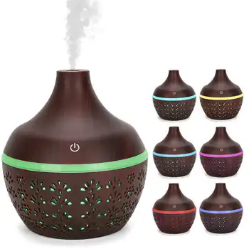 

300ml USB Desktop Humidifier 7 Color Light Mini Air Humidifier Dark Wood Grain Air Humidifier for Home Office