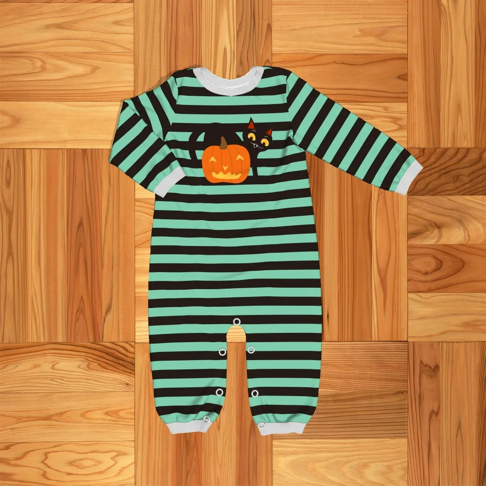 

New Halloween Style Romper Toddler Clothes Baby Clothes Green Pumpkin Stripes Pattern Children's clothes Free Shipping