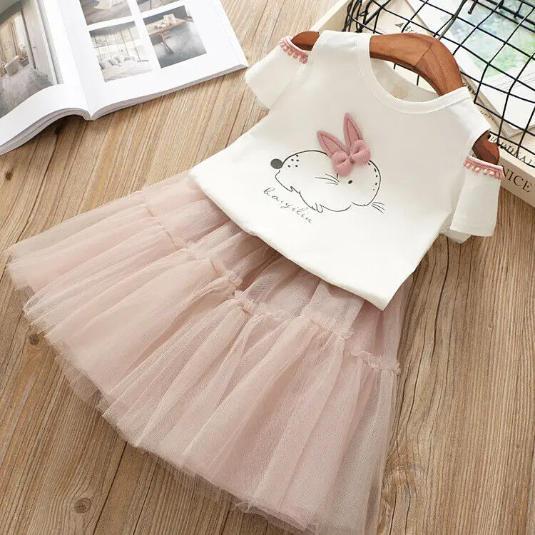 2 предмета, одежда для маленьких девочек От 1 до 6 лет футболка с пасхальным кроликом+ юбка-пачка, платье