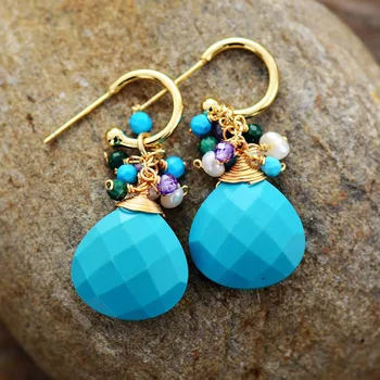 Native Inspired Natural Stone Women Earrings Elegant Teardrop Dangle Earrings Turquoises Stones Jewelry Bijoux Dropshipping