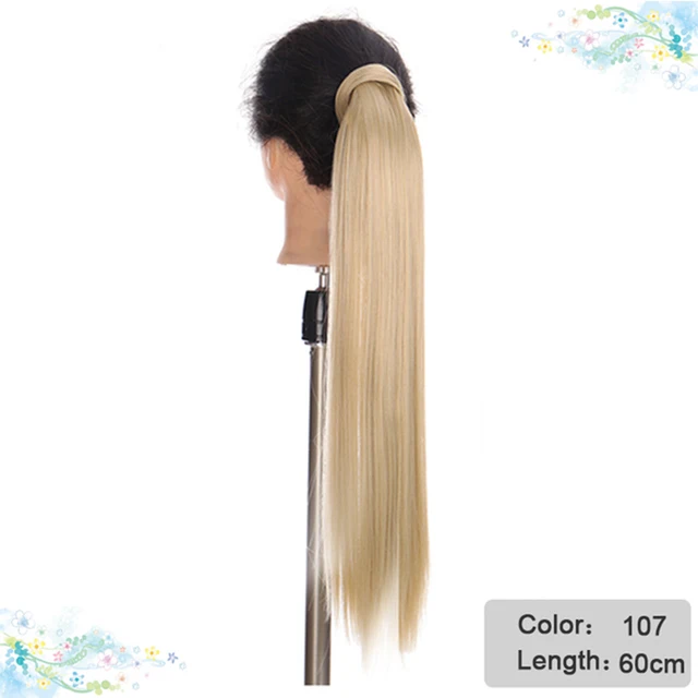 DIANQI Synthetic Corn Wavy Long Curly Ponytail Hairpiece Wrap on Clip Hair Extensions Black Pony Hair 107