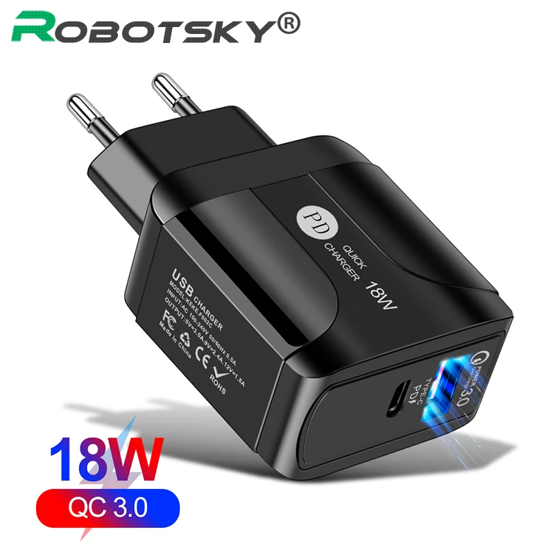 Сетевое зарядное устройство USB/Type-C с поддержкой быстрой зарядки 18 Вт | Мобильные